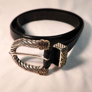 Fossil Belt Black Leather Silver  Buckle Womens Small.